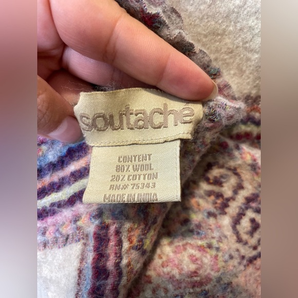 Soutache Bohemian Knit Scarf with Multicolor Pattern Wool Blend - Picture 3 of 4